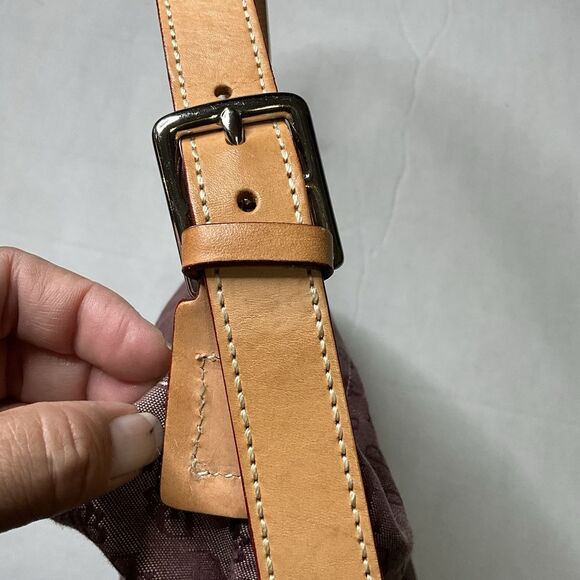 Dooney & Bourke Shoulder Bag Hobo Purse Signature Logo Canvas DB Leather Satchel - Picture 4 of 14